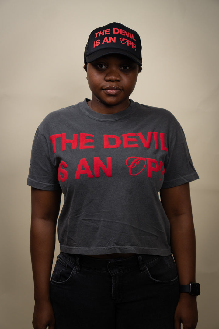 The Devil Is An Opp Womens Vintage Faded Crop Tee