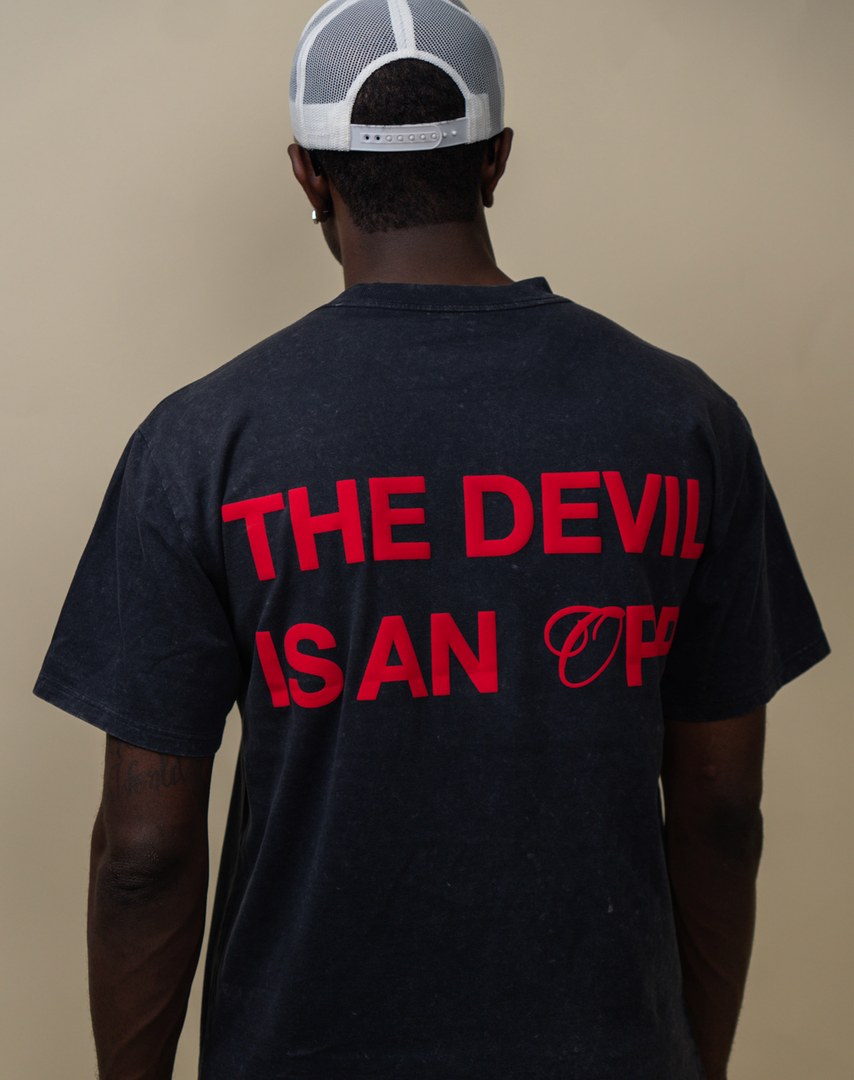 The Devil Is An Opp Stone Washed Oversized Tee